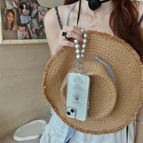 CUTECASE ストーンリボン iPhone15/15proケース チャーム付 iPhone14/13pro/12クリアケース かわいい 女子力アップCM4447