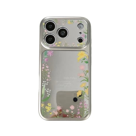 CUTECASE 草花柄 ミラー iPhone17Pro/17ケース 頑丈 iPhone17Promax/16Pro/15ケース カメラカバー付 ガーリーファッションCM6174