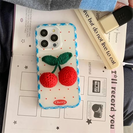 CUTECASEニットサクランボ iPhone16Pro/16ケース 韓国風 水玉模様 iPhone15pro/14/13/12ケース 可愛すぎ 女子力アップ CM4837