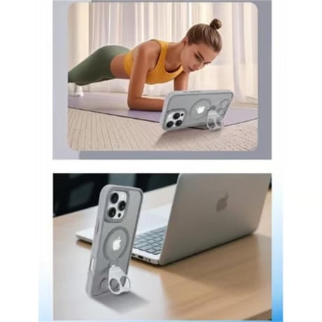 CUTECASEスタンドリング付 iPhone16promax/16eケース Magsafe充電 耐衝撃 iPhone15pro/14plus/13カバー 指紋防止 マット CM5486