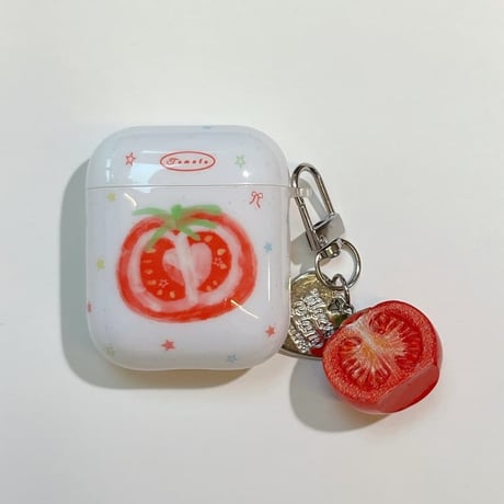CUTECASEトマト AirpodsPro3ケース 美味しいそう Airpods4/3カバー AirpodsPro第2/1世代 キーホルダー付 かわいいCM6525