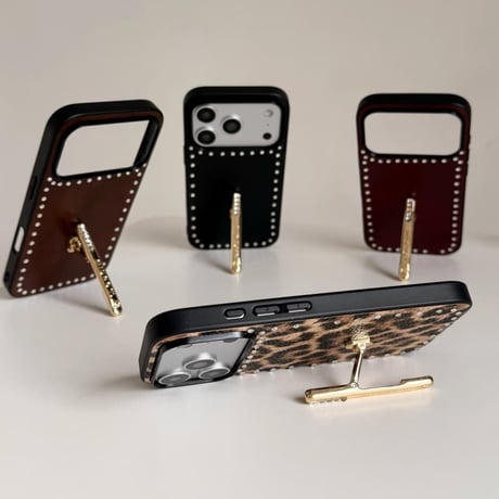 CUTECASE ダイヤスタンド iPhone17Promaxケース ストーンライン レザー iPhone17pro/16/15/14カバー 高品質 オシャレCM6322