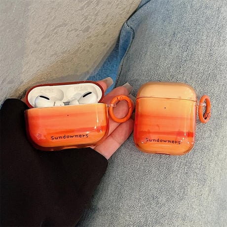 CUTECASE 夕焼け AirpodsPro3/４ケース グラデーションオレンジ Airpods3/Pro2ケース リング 可愛いギフトCM5676