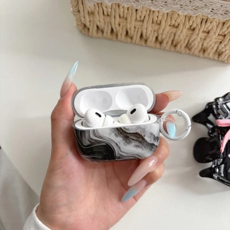 CUTECASE 大理石調 AirpodsPro3ケース オシャレ Airpods4カバー AirpodsPro2/Pro1カバー リング付き 光沢感 ギフトにおすすめCM6278