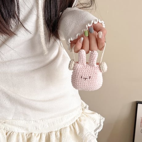 CUTECASE ニット兎 AirpodsPro3ケース カールメガネ Airpods4/pro2カバー ピンク 可愛すぎ プレゼントに合う CM5872