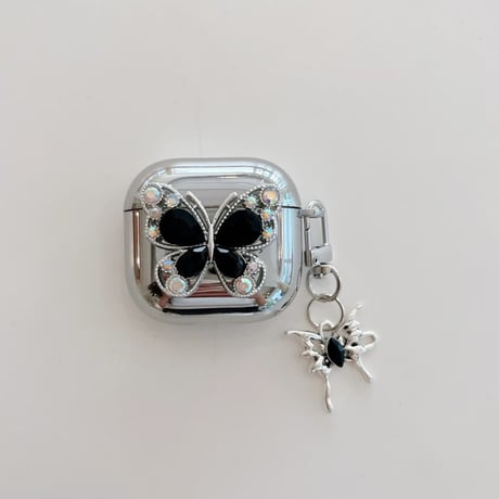 CUTECASE ダイヤ蝶 AirpodsPro3ケース メッキ Airpods3/pro2カバー 可愛い キーホルダー付 おしゃれCM6396
