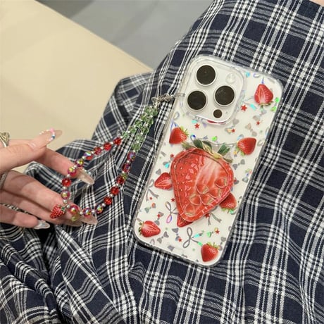 CUTECASE動くイチゴ iPhone16/16proケース かわいい ストラップ iPhone15pro/14/13proカバー めっちゃ可愛い 人気CM5323