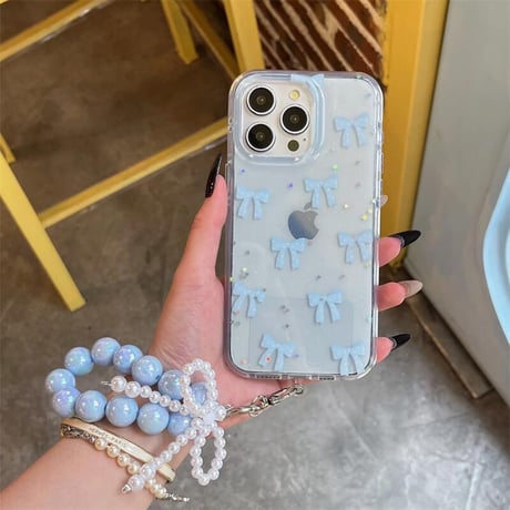 CUTECASEリボン柄 アイフォン16/16proケース キラキラバックチャーム付 iPhone15pro/14/13proカバー オシャレ お買い得 CM5469