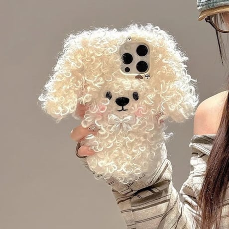 CUTECASEふもふも犬 iPhone16/16Proケース ウール 可愛いiPhone15/14pro/13Proケース ステッカー付 柔らかい ギフトに最適 CM4832