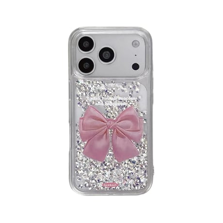 CUTECASE 動くダイヤ入り iPhone17Pro/17ケース リボン柄 iPhone16Pro/15ケース クリア キラキラ感 夏に人気 CM6274