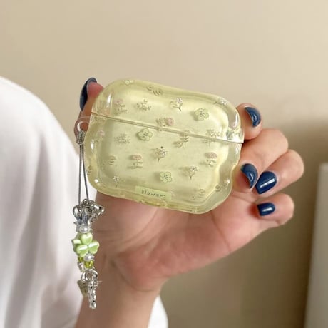 CUTECASE グリーン 花柄 Airpods Pro3ケース うねうね Airpods 4/3カバーケース AirpodsPro2/1 オシャレ 高級感 CM6257