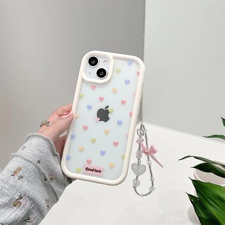 CUTECASEハート柄 iPhone15/15proケース ストラップ付 iPhone14/13pro/12ケース 頑丈 女子力アップ CM3987