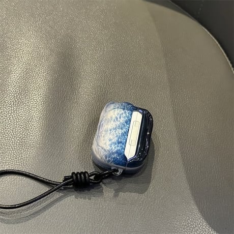 CUTECASE 海の波 Airpods Pro3 ケース グラデーションブルーカラー Airpods４カバー エアポッズプロ2 ストラップ付 シック おしゃれ 耐衝撃CM6042