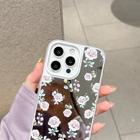 CUTECASE薔薇柄 ミラー iPhone16promax/16ケース 頑丈 iPhone15promax/14カバー 大人可愛い 女子力高い 夏秋に人気CM5471