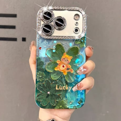 CUTECASE 猫ちゃん iPhone17Pro/17ケース ジュエリーライン カメラカバー iPhone17ProMax/16Pro/15カバー 葉柄 オシャレ きれい CM5944