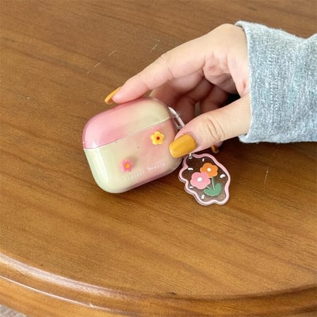 CUTECASE韓国風花 Airpods4ケース グラデーションカラー AirpodsPro2ケース airpods3/2カバー かわいい キーチェーン付 淡色系 CM5335