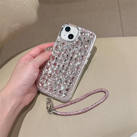 CUTECASE豪華ダイヤ iPhone16/16Proケース ジュエリーストラップ キラキラiPhone15/14/13proケース 存在感抜群 綺麗 CM4759
