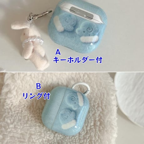 CUTECASE 兎キーホルダー AirpodsPro3ケース 手袋柄 韓国風 エアポッズ4/3 AirpodsPro2/Proカバー ギフトにおすすめ ブルーカラーCM5923