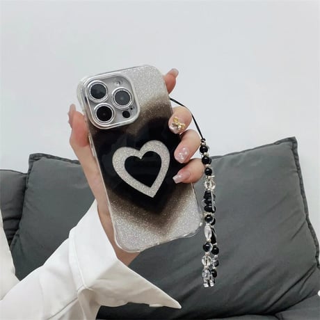 CUTECASEハート柄 iPhone15/15pro/15plusケース ストラップ付 iPhone14/13pro/12ケース 女子力アップ キラキラCM4400