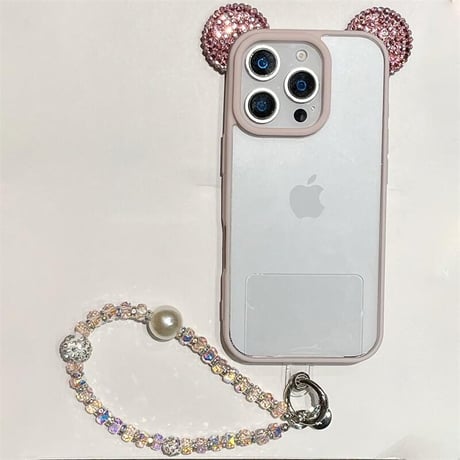 CUTECASE ダイヤ耳付 iPhone16Pro/17ケース キラキラストラップ付 iPhone15promax/14pro/13カバー 透明 可愛すぎCM5619