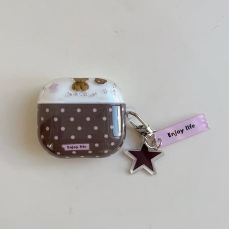 CUTECASE 熊ちゃん Airpods Pro3ケース 水玉模様 Airpods4/3カバー pro2/pro1 可愛い リング/キーホルダー付 光沢感CM6035