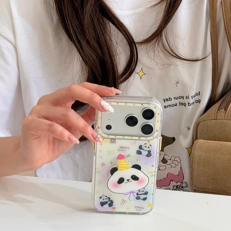 CUTECASE パンダ iPhone17pro/17ケース グリップ付き iPhone16/15promax/14ケース かわいい 多機能便利CM6271