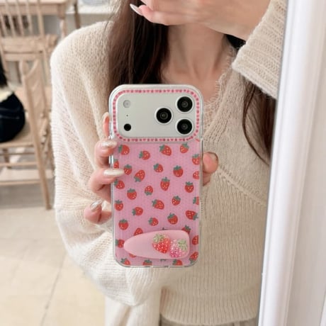 CUTECASE ストロベリー iPhone17pro/17ケース スタンド iPhone16promax/15proケース オシャレ 甘いコーデ 女子力高いCM6142