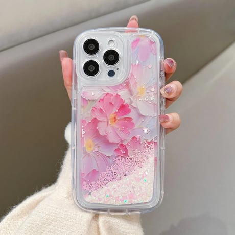 CUTECASE動くグリッター iPhone15pro/15promaxケース 花柄 綺麗iphone14/13/12proカバー クリアケース お洒落 ストレス解消CM4064