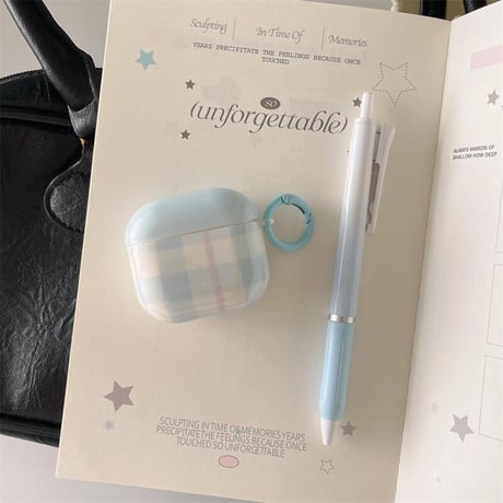 CUTECASE淡色系 Airpods4ケース チェック柄 韓国風 Airpods3/Pro2ケース airpodspro2カバー キーチェーン付 ギフトにおすすめCM5374