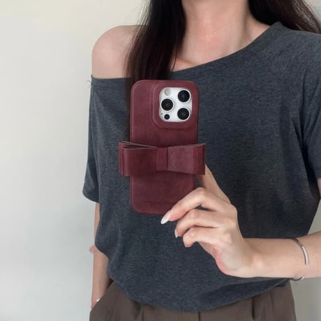 CUTECASE リボンスタンド iPhone17pro/17ケース 革製 高級感 iPhone16ProMax/15/14カバー 耐衝撃 多機能 秋冬人気品CM6051