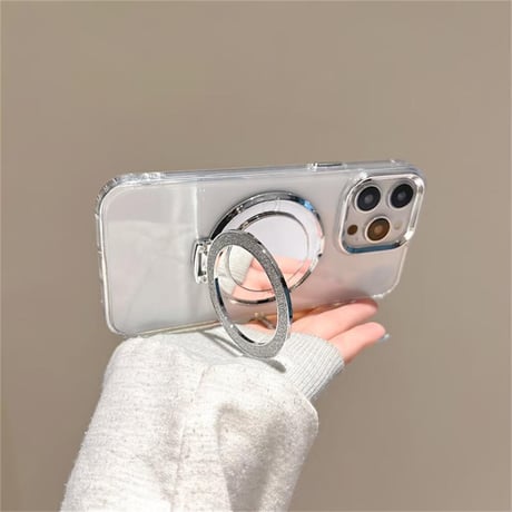 CUTECASEミラースタンド付 iPhone15/15plusケース 透明 iPhone14promax/13/12proカバー シンプル ラメ入りCM4537