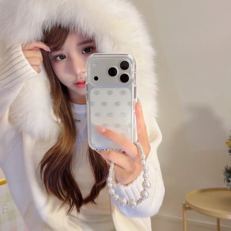 CUTECASE ダブルハートiPhone17Promaxケース キラキララメ iPhone17pro/16/15Proカバー パールストラップ 高級感CM5834