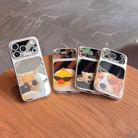 CUTECASE 可愛い動物柄ミラーiPhone17Promaxケースカメラ保護カバー iPhone17Pro/16ProMax/15ProMaxケース 光沢感 頑丈 クールCM6384
