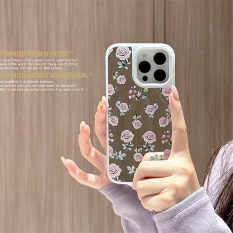 CUTECASE薔薇柄 ミラー iPhone16promax/16ケース 頑丈 iPhone15promax/14カバー 大人可愛い 女子力高い 夏秋に人気CM5471