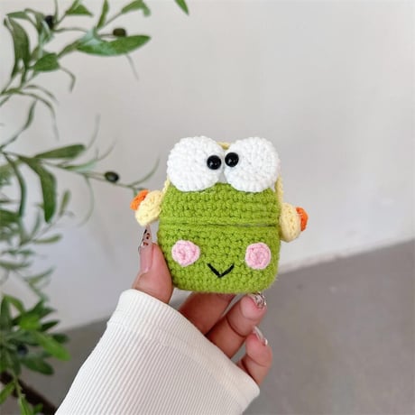 CUTECASEマニュアルニットカエル Airpods 4ケース ギフトに最適 Airpodspro2/proカバー Airpods3/2 カラビナ付 めっちゃ可愛いCM4893