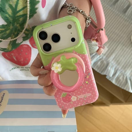 CUTECASE ストーベリーミラーグリップ iPhone17pro/17ケース MagSafe対応 iPhone16pro/15ケース 美味しそう 可愛いCM6006