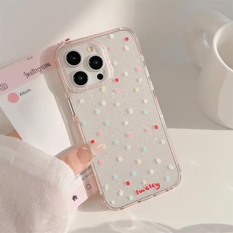 CUTECASE水玉模様 iPhone15/15proカバー キラキラ iPhone14pro/13promax/12ケース 可愛い 夏コーデにおすすめCM4469
