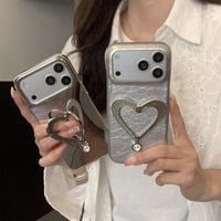 CUTECASE キラキラ感ハートスタンド iPhone17/17Proケース 鏡/レザー iPhone16Pro/15ProMaxケース 多機能便利 おしゃれCM6372