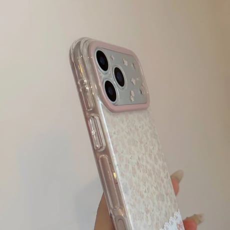 CUTECASE レース/花柄 iPhone17Pro/17ケース 春向け iPhone17ProMax/16Pro/15カバー 花柄カメラカバー 淡色系 CM6130