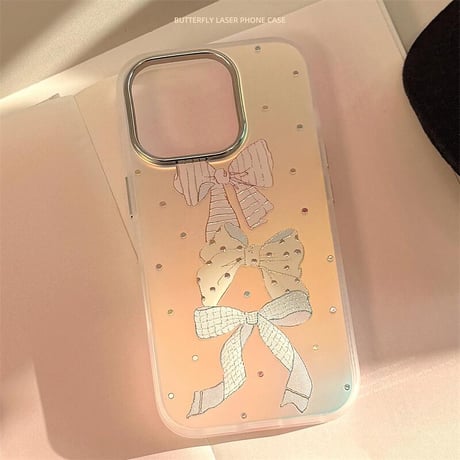 CUTECASEリボン柄 光るiPhone16pro/17ケース ダイヤデコ iPhone15pro/14/13カバー シック 可愛い CM5599