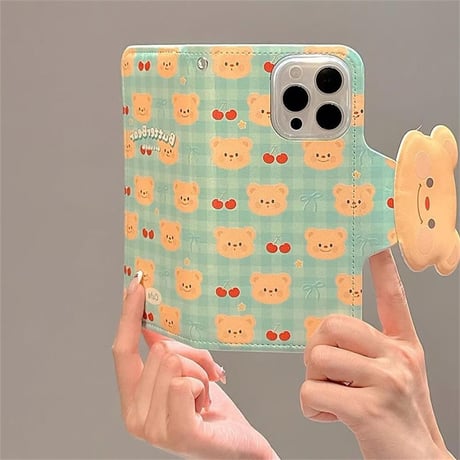 CUTECASE 熊柄 手帳型 iPhone16/15proケース カード入れ3個 iPhone14promax/13proケース かわいい スタンド機能CM4586