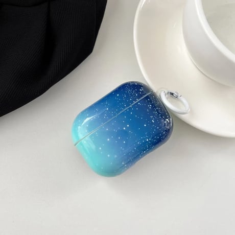 CUTECASE 星空 Airpods Pro3ケース グラデーションブルー Airpods 4/3カバー AirpodsPro2/1 シンプル風 光沢感CM6317