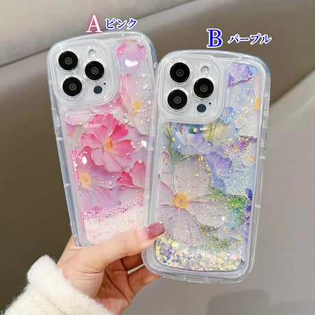 CUTECASE動くグリッター iPhone15pro/15promaxケース 花柄 綺麗iphone14/13/12proカバー クリアケース お洒落 ストレス解消CM4064