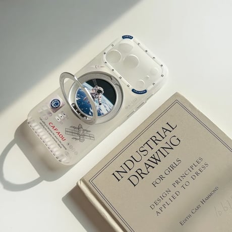 CUTECASE宇宙飛行士 iPhone17Promax/17Proケース 360度回転可リングスタンド iPhone17/16Pro/15Proケース カメラカバー付 丈夫CM6442