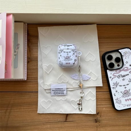 CUTECASE 天使 Airpods 4ケース キーチェーン付き Airpodspro2/proカバー Airpods第3/2世代 かわいい かわいい 耐衝撃CM5137