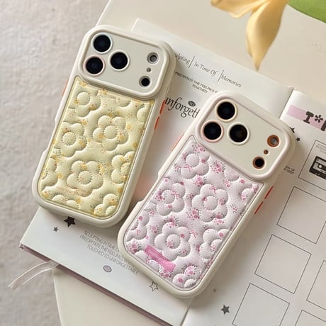 CUTECASE オトナ可愛い iPhone17Pro/17ケース 刺繡花柄 皮っぽ iPhone17ProMax/16/15Proケース カメラカバー 淡色系CM5889