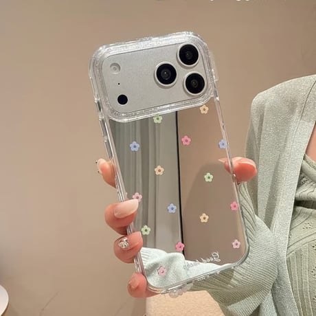 CUTECASE 花柄ミラー iPhone17pro/17ケース 花ストラップ iPhone16/15pro/17promaxケース 日常/旅行に合う 女子力高い かわいいCM6235