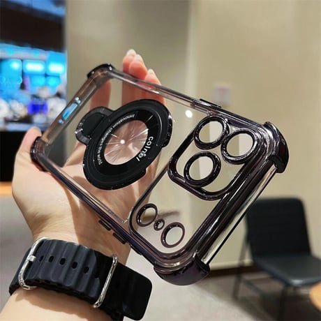 CUTECASE 耐衝撃 iPhone17pro/17promaxケース MagSafeリングスタンド iPhone17/17Airカバー 黄ばまない レンズ保護カバー付CM5683