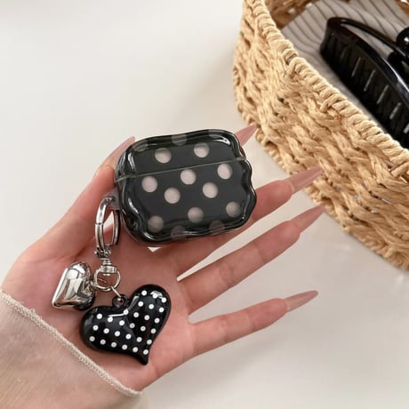 CUTECASE ハートチャーム付き AirpodsPro3ケース 水玉模様 Airpods4/3カバー pro2/Pro1ケース 可愛い 甘めコーデCM6472