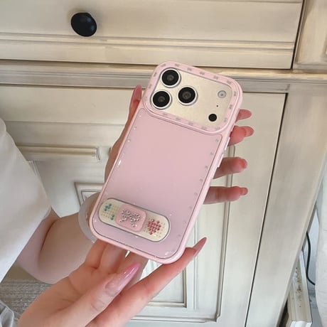 CUTECASE ダイヤリボンスタンド iPhone17Pro/17ケース ストーンライン iPhone16Pro/15/14ケース 淡色系 ガーリーファッションCM6338